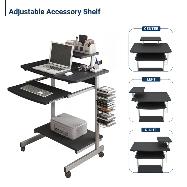 Alt view image 5 of 7 - Compact Computer Cart With Storage, Graphite