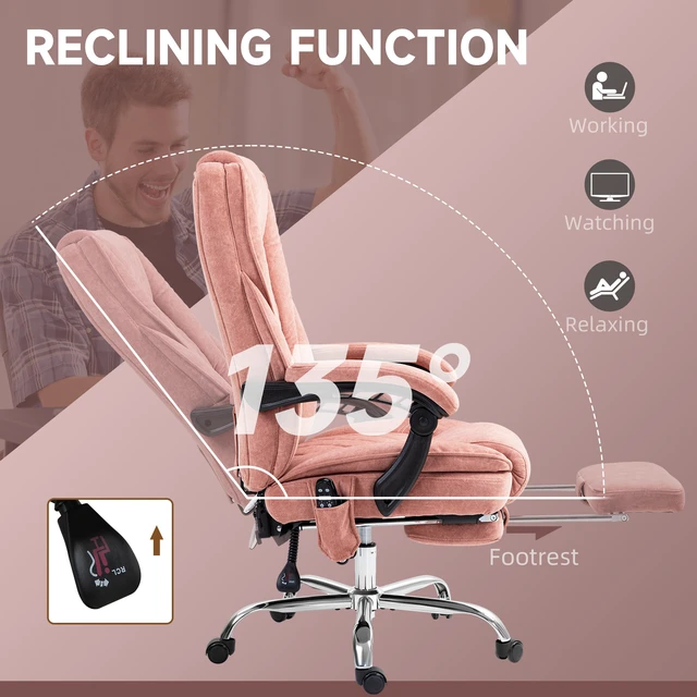 Alt view image 3 of 5 - Heated Reclining Massage Office Chair with Adjustable Height and Footrest, Pink