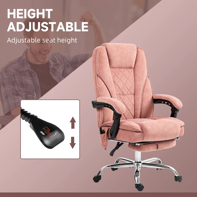 Alt view image 4 of 5 - Heated Reclining Massage Office Chair with Adjustable Height and Footrest, Pink