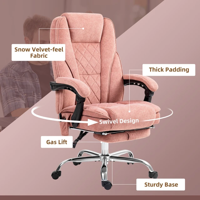 Alt view image 5 of 5 - Heated Reclining Massage Office Chair with Adjustable Height and Footrest, Pink
