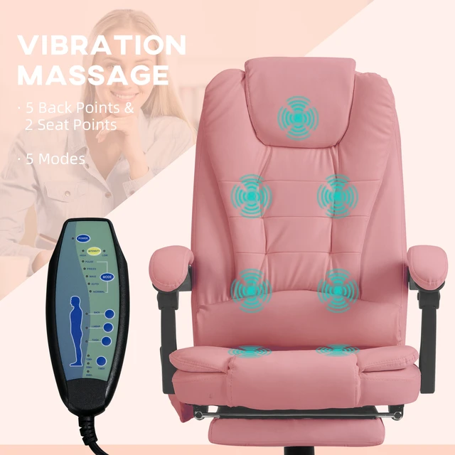 Alt view image 6 of 7 - 7-Point Vibrating Massage Office Chair High Back Massaging Office Desk Chair , Pink