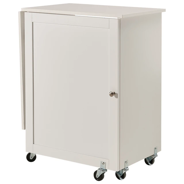 Alt view image 2 of 7 - Folding Sewing Table with Lockable Wheels Storage Shelves Trays Door White