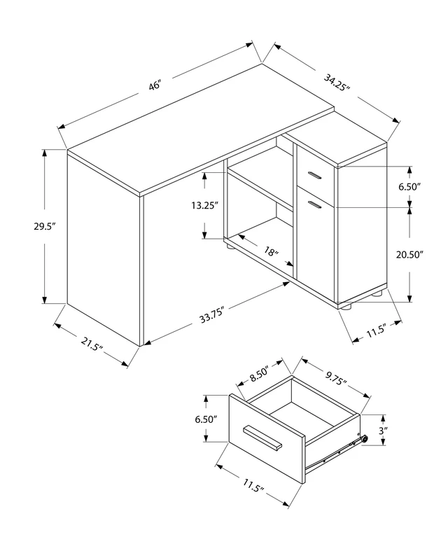 Alt view image 3 of 5 - Computer Desk, Home Office, Corner, Storage Drawers, 46"l, L Shape, Work, Laptop, Brown Laminate, Contemporary, Modern
