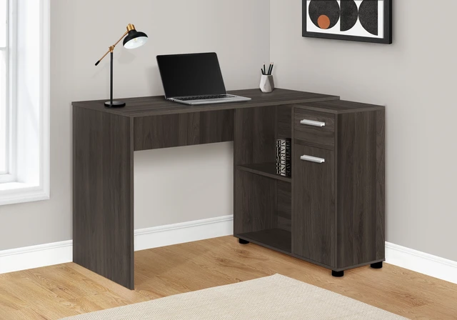 Alt view image 4 of 5 - Computer Desk, Home Office, Corner, Storage Drawers, 46"l, L Shape, Work, Laptop, Brown Laminate, Contemporary, Modern