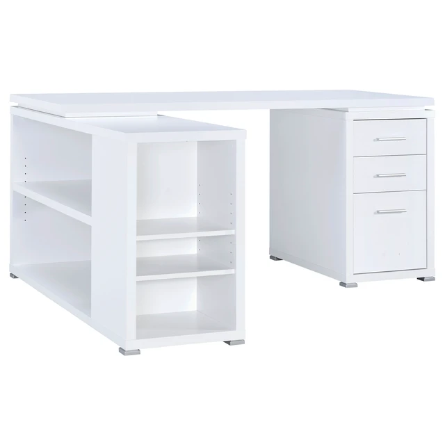 Alt view image 3 of 7 - Tona White Driftwood 3-Drawer L-Shape Computer Desk