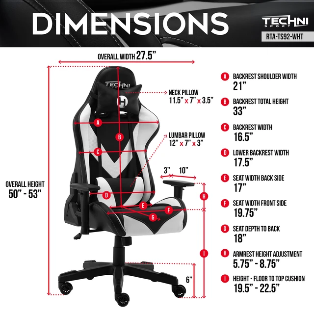 Alt view image 4 of 7 - Techni Sport TS-92 Office-PC Gaming Chair, White