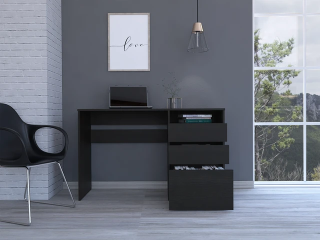 Alt view image 2 of 7 - Wenge 3-Drawer 1-Shelf Computer Desk