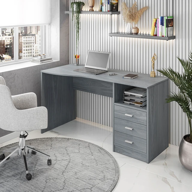 Main image of Classic Computer Desk with Multiple Drawers, Grey