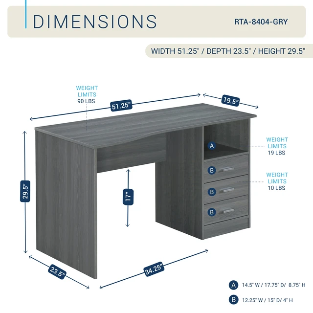 Alt view image 6 of 7 - Classic Computer Desk with Multiple Drawers, Grey