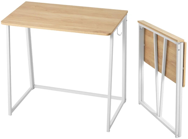Main image of Folding Desk, 31.5" Foldable Table for Small Spaces with Storage Hooks, Space Saving Computer Table, Writing Workstation for Home Office, Easy Assembly, Oak