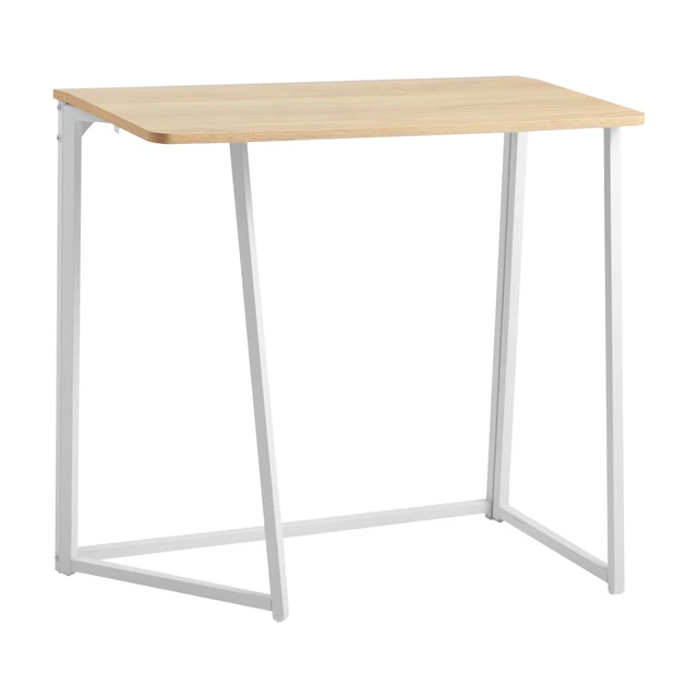 Alt view image 6 of 7 - Folding Desk, 31.5" Foldable Table for Small Spaces with Storage Hooks, Space Saving Computer Table, Writing Workstation for Home Office, Easy Assembly, Oak