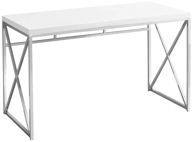 Main image of Computer Desk, Home Office, Laptop, Work, Glossy White Laminate, Chrome Metal, Contemporary, Modern