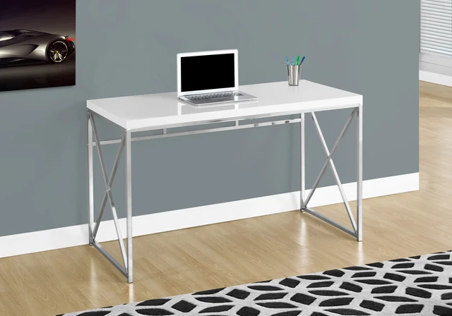 Alt view image 4 of 5 - Computer Desk, Home Office, Laptop, Work, Glossy White Laminate, Chrome Metal, Contemporary, Modern