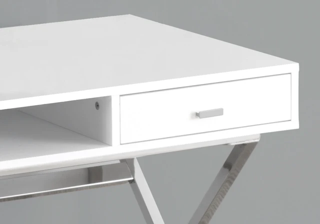 Alt view image 2 of 5 - Computer Desk, Home Office, Laptop, Storage Drawers, 48"l, Work, Glossy White Laminate, Chrome Metal, Contemporary, Modern