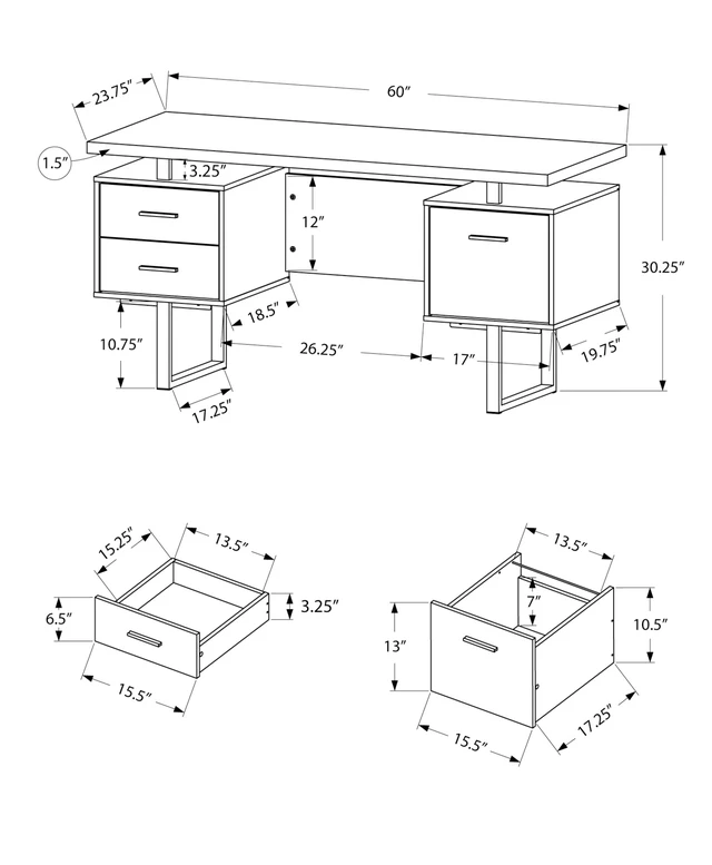 Alt view image 3 of 7 - Computer Desk, Home Office, Laptop, Left, Right Set-up, Storage Drawers, 60"l, Work, White And Grey Concrete Laminate, Grey Metal, Contemporary, Modern