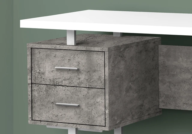 Alt view image 2 of 7 - Computer Desk, Home Office, Laptop, Left, Right Set-up, Storage Drawers, 60"l, Work, White And Grey Concrete Laminate, Grey Metal, Contemporary, Modern