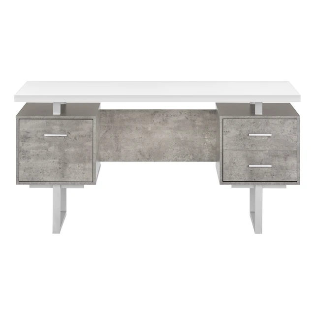 Alt view image 5 of 7 - Computer Desk, Home Office, Laptop, Left, Right Set-up, Storage Drawers, 60"l, Work, White And Grey Concrete Laminate, Grey Metal, Contemporary, Modern