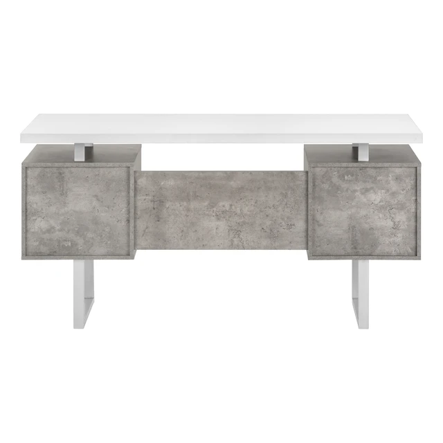 Alt view image 7 of 7 - Computer Desk, Home Office, Laptop, Left, Right Set-up, Storage Drawers, 60"l, Work, White And Grey Concrete Laminate, Grey Metal, Contemporary, Modern