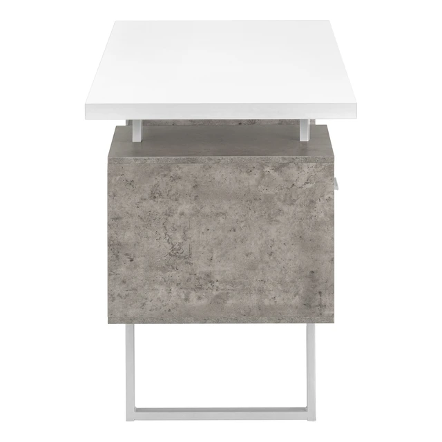 Alt view image 6 of 7 - Computer Desk, Home Office, Laptop, Left, Right Set-up, Storage Drawers, 60"l, Work, White And Grey Concrete Laminate, Grey Metal, Contemporary, Modern