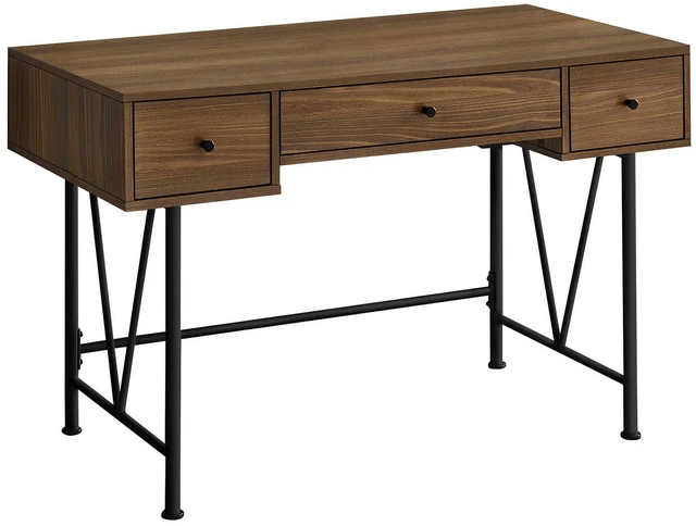Main image of Computer Desk, Home Office, Laptop, Storage Drawers, 48"l, Work, Walnut Laminate, Black Metal, Transitional