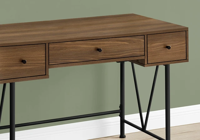 Alt view image 2 of 5 - Computer Desk, Home Office, Laptop, Storage Drawers, 48"l, Work, Walnut Laminate, Black Metal, Transitional
