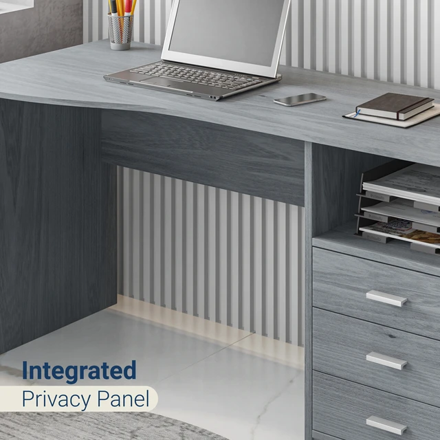 Alt view image 5 of 7 - Classic Computer Desk with Multiple Drawers, Grey