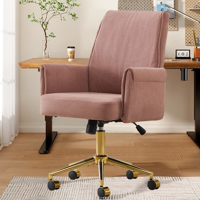 Alt view image 4 of 7 - Mid-back liftable office chair, striped fabric, and ergonomically designed, is an excellent choice for working, studying or relaxing. The mid-back design provides a better sitting experience.Pink