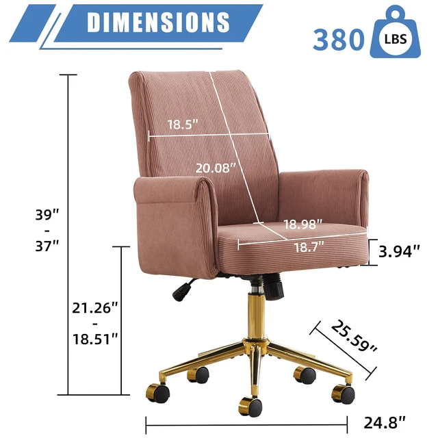 Alt view image 3 of 7 - Mid-back liftable office chair, striped fabric, and ergonomically designed, is an excellent choice for working, studying or relaxing. The mid-back design provides a better sitting experience.Pink