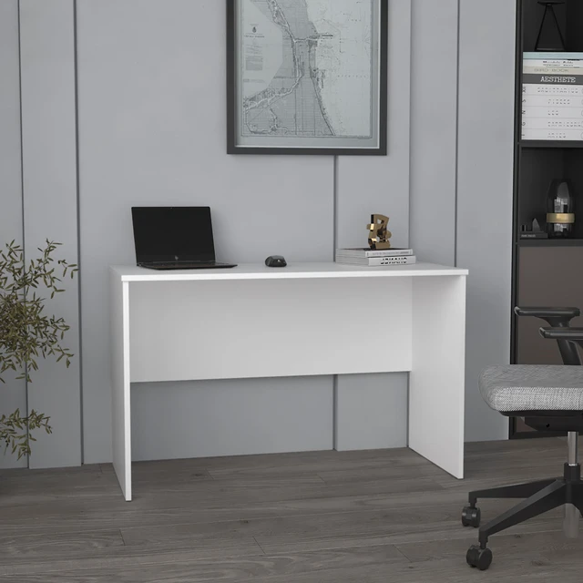 Main image of Malibu 47" Wide Study Desk White Modern Simple Computer & Laptop Table Dining Table for Bedroom, Living Room, Home and Office, Kitchen White