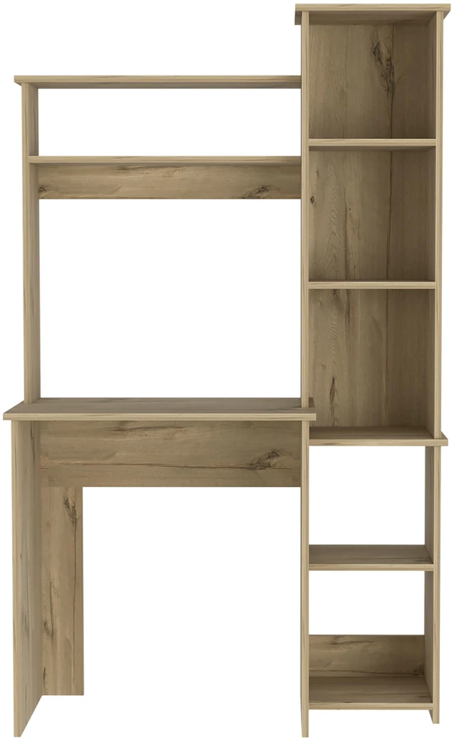 Alt view image 2 of 7 - Light Oak 6-Shelf Writing Desk with Built-in Bookcase