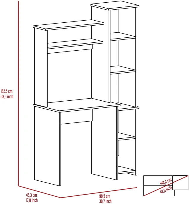 Alt view image 7 of 7 - Light Oak 6-Shelf Writing Desk with Built-in Bookcase