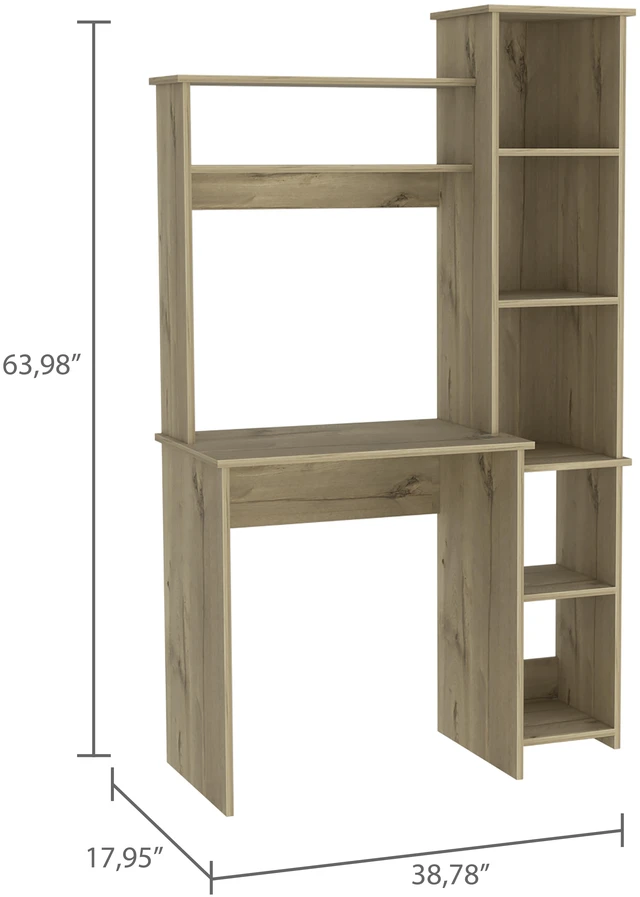 Alt view image 6 of 7 - Light Oak 6-Shelf Writing Desk with Built-in Bookcase