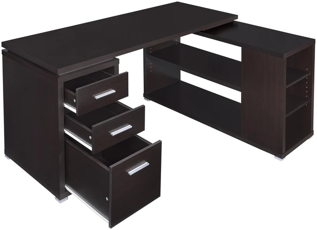 Alt view image 5 of 7 - Tona Cappuccino 3-Drawer L-shape Computer Desk