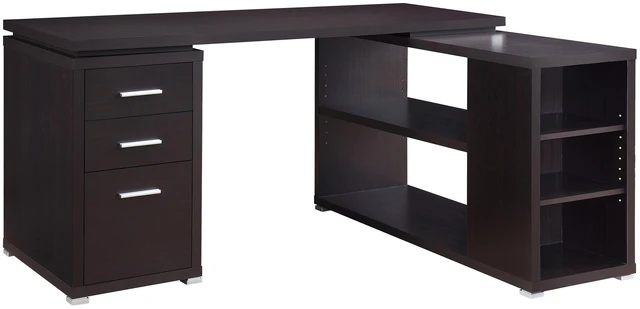 Alt view image 2 of 7 - Tona Cappuccino 3-Drawer L-shape Computer Desk
