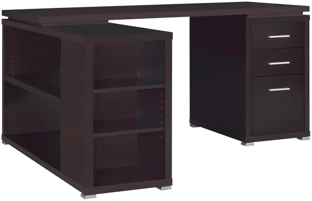 Alt view image 3 of 7 - Tona Cappuccino 3-Drawer L-shape Computer Desk