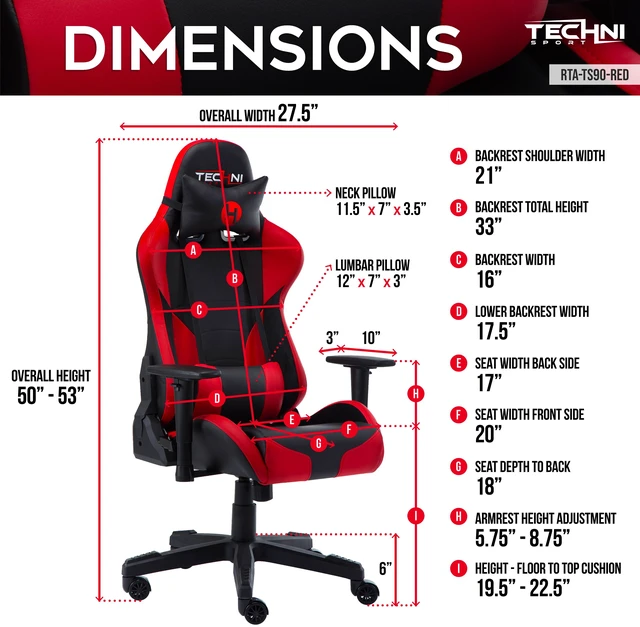 Alt view image 4 of 7 - Techni Sport TS-90 Office-PC Gaming Chair, Red