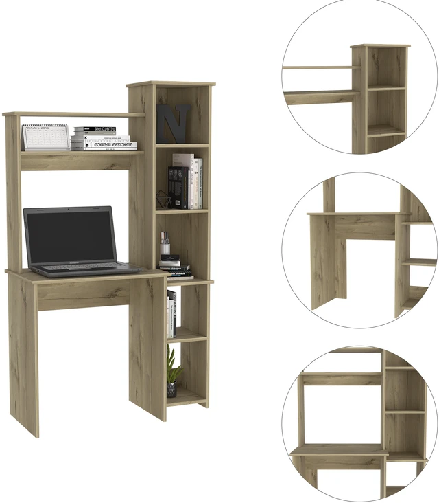 Alt view image 5 of 7 - Light Oak 6-Shelf Writing Desk with Built-in Bookcase