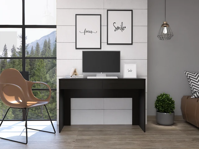Main image of Acre Writing Computer Desk, Two Drawers -Black