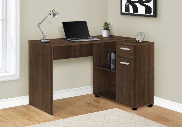 Alt view image 4 of 5 - Computer Desk, Home Office, Corner, Storage Drawers, 46"l, L Shape, Work, Laptop, Walnut Laminate, Contemporary, Modern