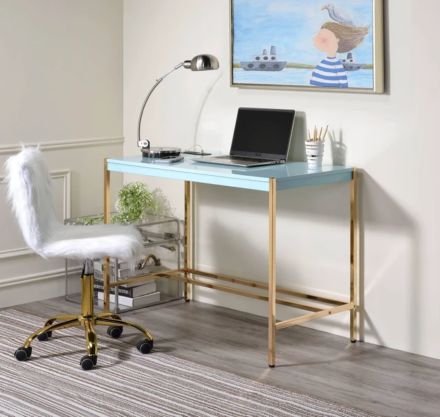 Main image of Midriaks Baby Blue & Gold Finish Writing Desk W/USB