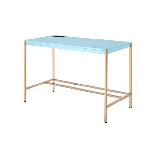 Alt view image 6 of 7 - Midriaks Baby Blue & Gold Finish Writing Desk W/USB