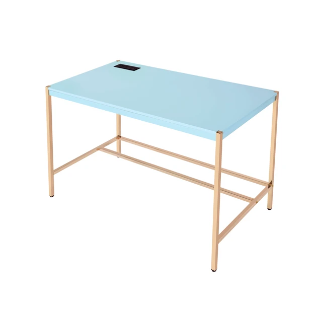 Alt view image 5 of 7 - Midriaks Baby Blue & Gold Finish Writing Desk W/USB