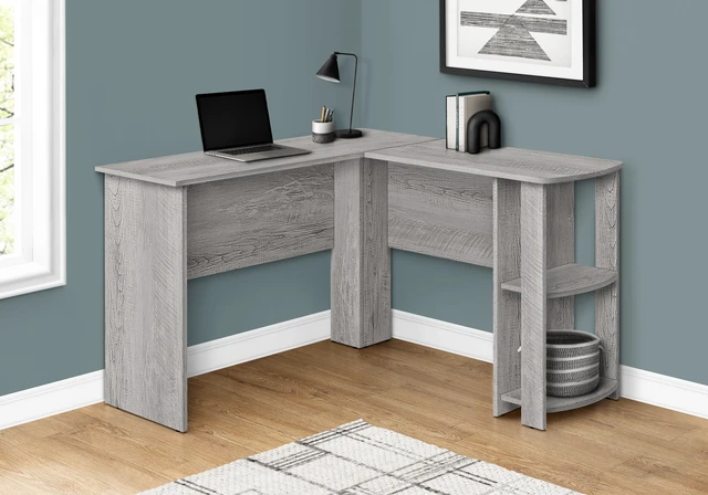 Alt view image 4 of 5 - Computer Desk, Home Office, Corner, Storage Shelves, 48"l, L Shape, Work, Laptop, Grey Laminate, Contemporary, Modern