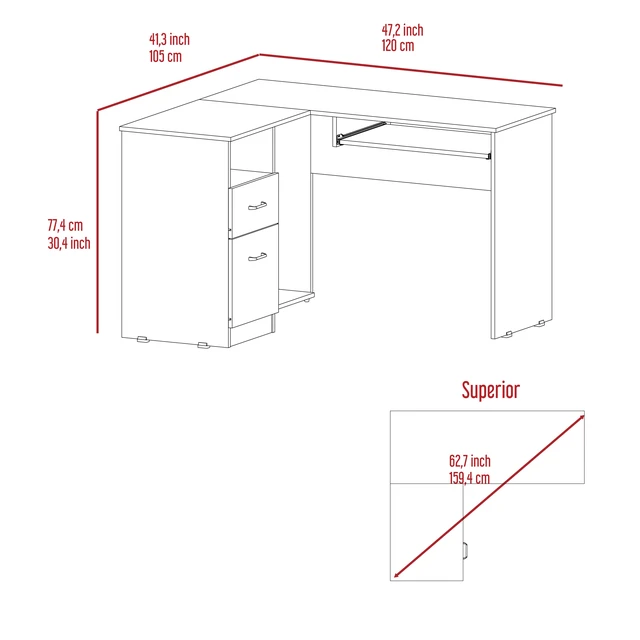 Alt view image 3 of 4 - Wenge 2-Drawer 1-Shelf L-Shaped Computer Desk
