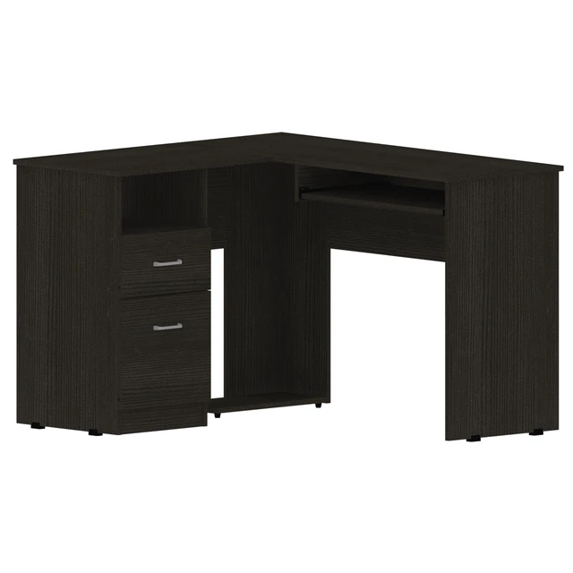 Alt view image 2 of 4 - Wenge 2-Drawer 1-Shelf L-Shaped Computer Desk