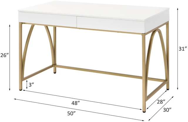 Alt view image 3 of 7 - Lightmane White High Gloss & Gold Finish Writing Desk