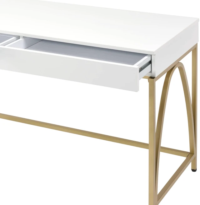 Alt view image 4 of 7 - Lightmane White High Gloss & Gold Finish Writing Desk