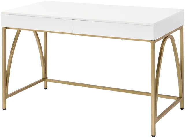 Main image of Lightmane White High Gloss & Gold Finish Writing Desk