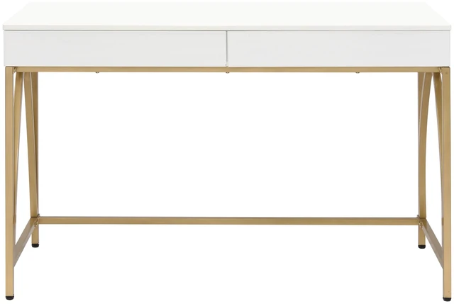 Alt view image 2 of 7 - Lightmane White High Gloss & Gold Finish Writing Desk