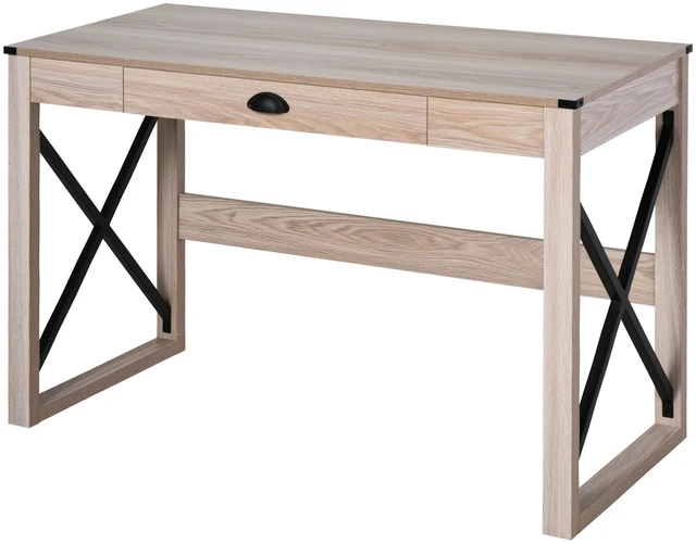 Main image of HOMCOM 44 inch Home Office Computer Desk, Rustic Writing Desk, Farmhouse Workstation with Storage Drawer, X-Frame